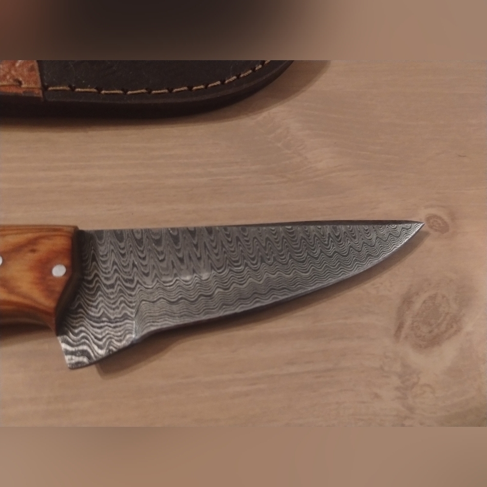 New Men's Damascus Steel Blade Hunting Knife With Sheath - Picture 3 of 10